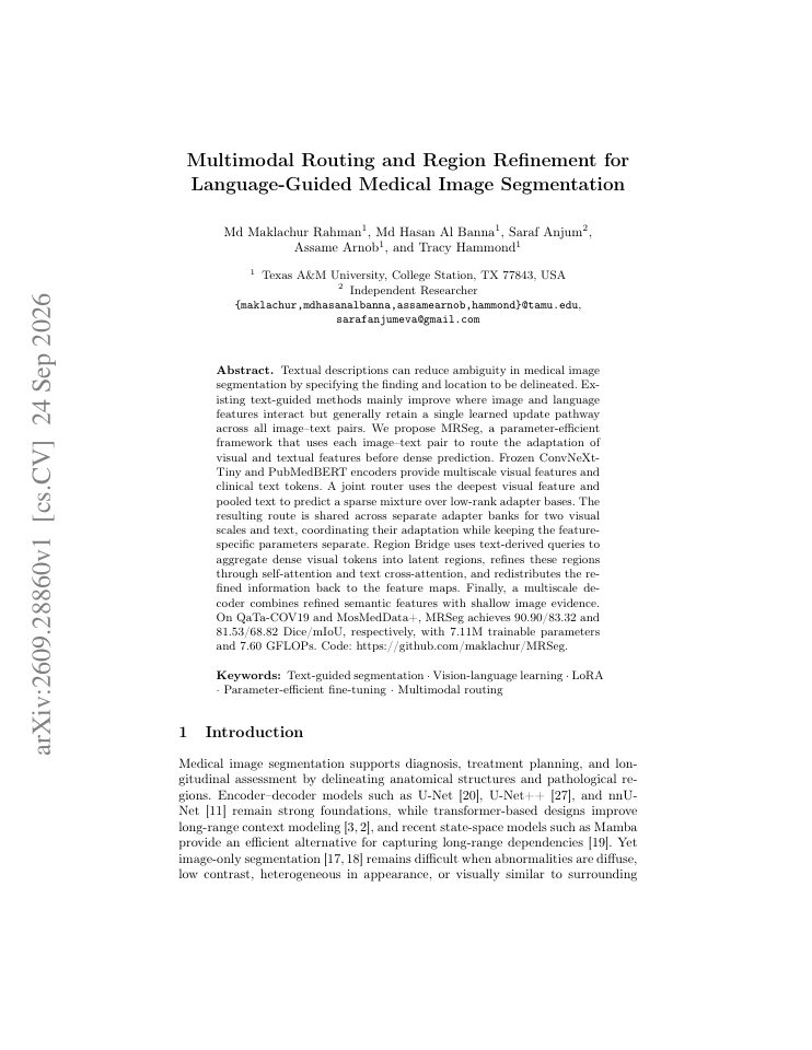 First page of Multimodal Routing and Region Refinement for Language-Guided Medical Image Segmentation