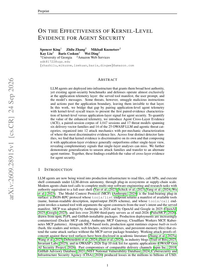 First page of On the Effectiveness of Kernel-Level Evidence for Agent Security