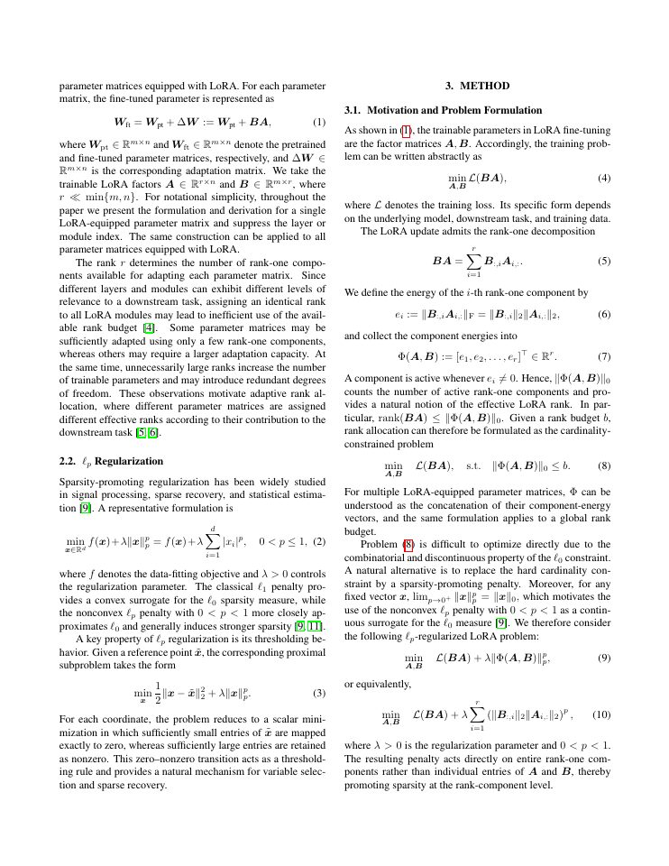Page 2 of Automatic Rank Allocation for Low-Rank Adaptation in Large Language Models via lp Regularization