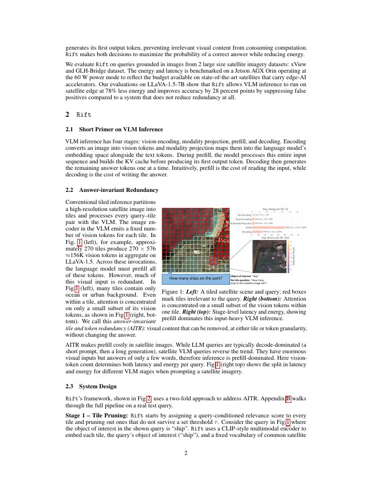 Page 2 of Exploiting answer-invariant redundancies in satellite imagery for efficient VLM inference on edge