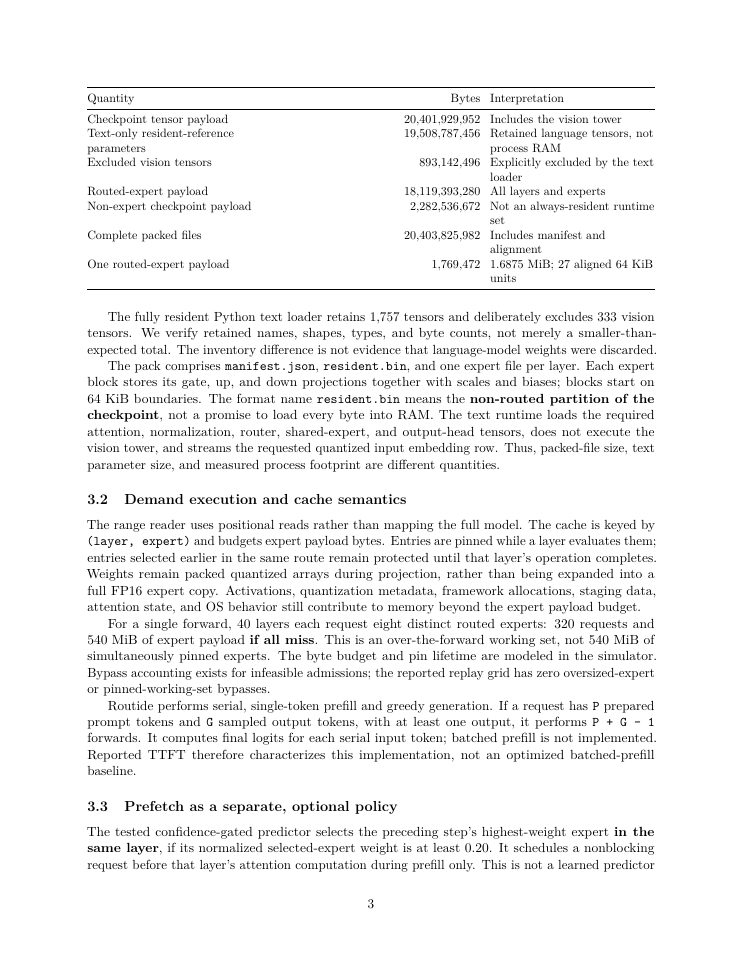 Page 3 of Paging the Experts: A Reproducible Characterization of Flash-Backed MoE Inference on iPhone
