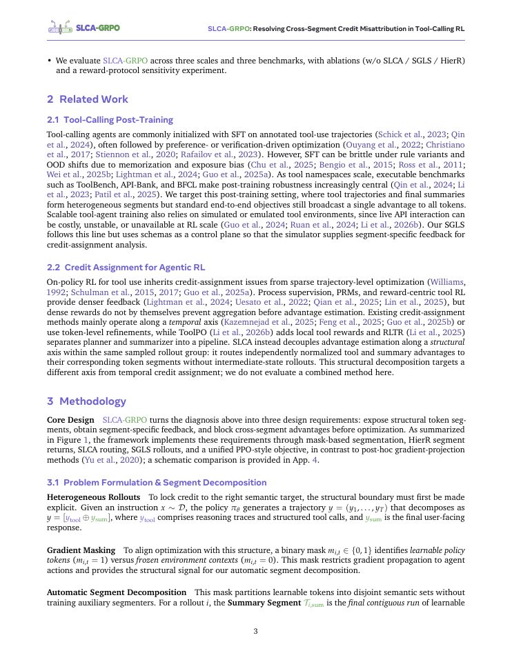 Page 3 of SLCA-GRPO: Resolving Cross-Segment Credit Misattribution in Tool-Calling RL