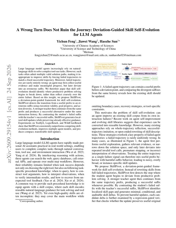 First page of A Wrong Turn Does Not Ruin the Journey: Deviation-Guided Skill Self-Evolution for LLM Agents