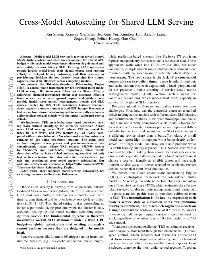 First page of Cross-Model Autoscaling for Shared LLM Serving