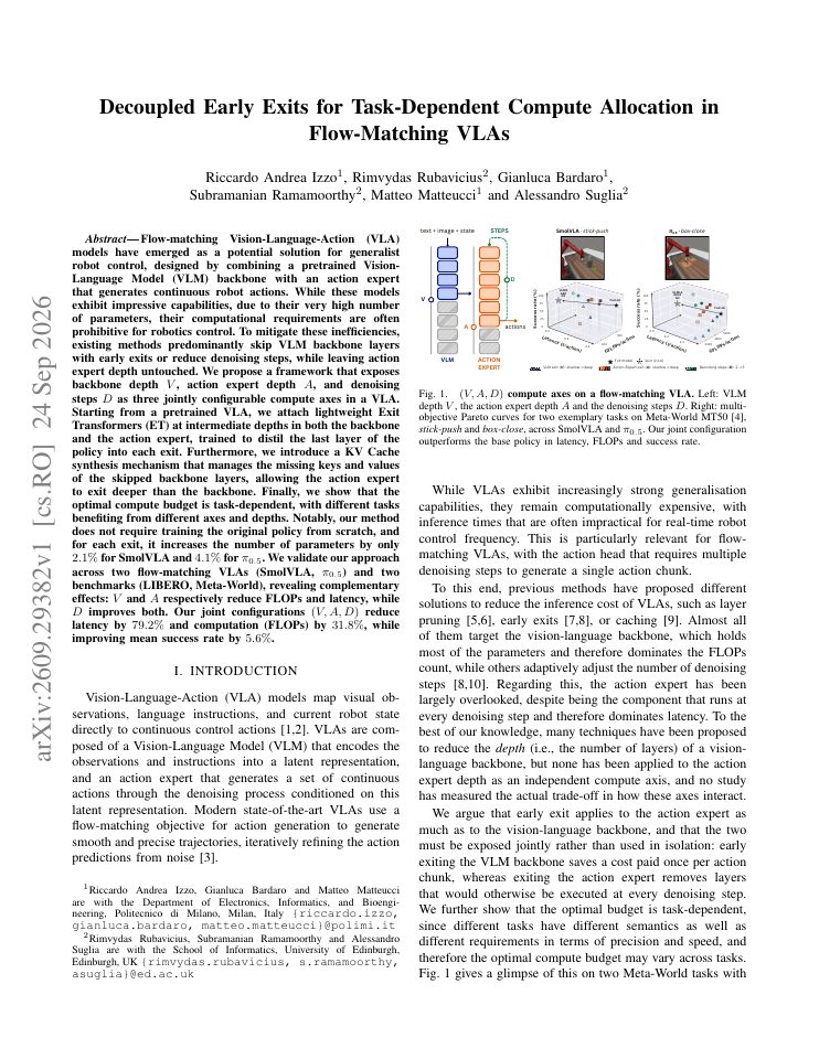 First page of Decoupled Early Exits for Task-Dependent Compute Allocation in Flow-Matching VLAs
