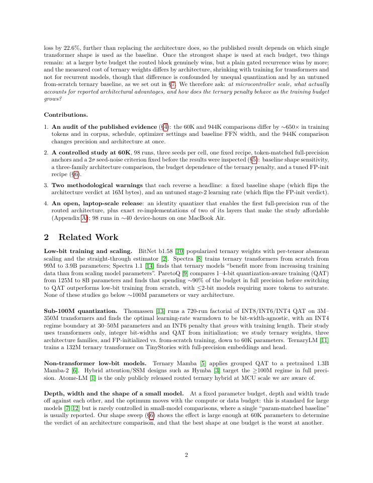 Page 2 of Baseline Shape Decides the Verdict: A Controlled Re-Examination of Ternary Language Models at 60K Parameters