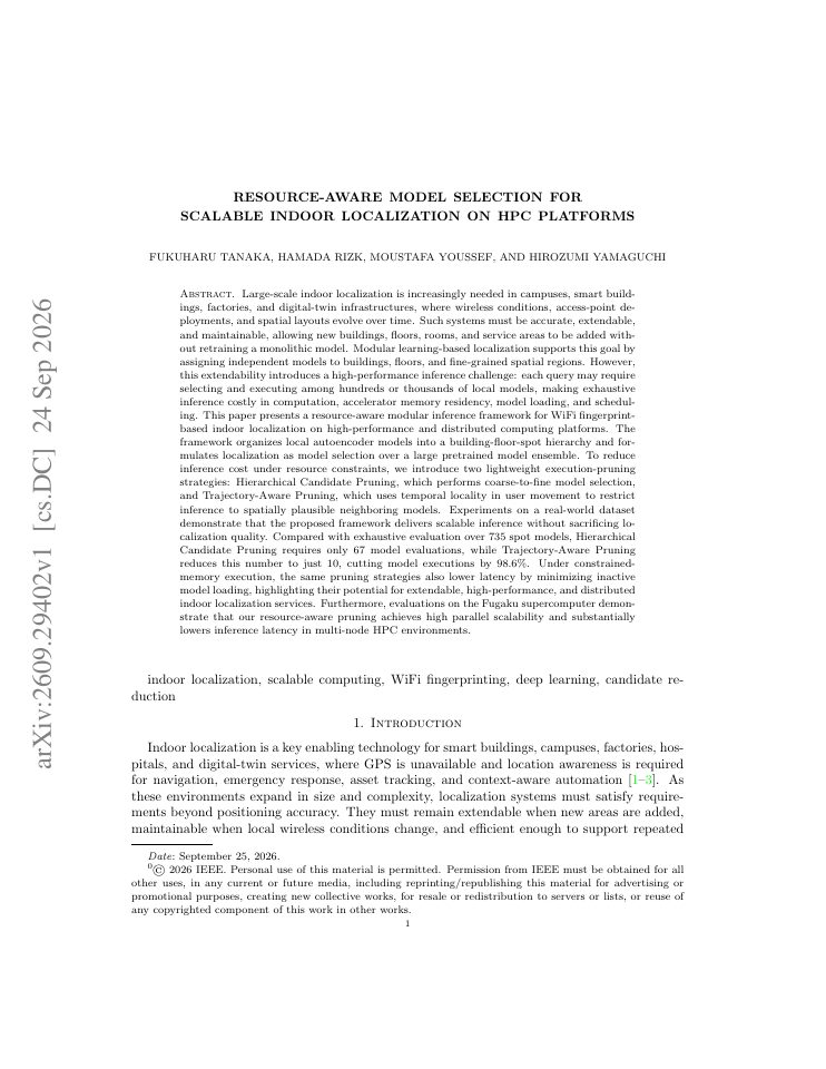 First page of Resource-Aware Model Selection for Scalable Indoor Localization on HPC Platforms