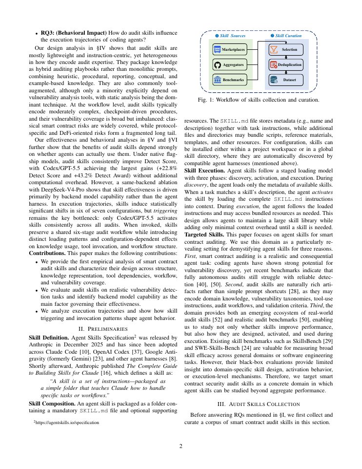 Page 2 of Demystifying Agent Skills for Smart Contract Auditing: Design, Effectiveness, Behavioral Impact