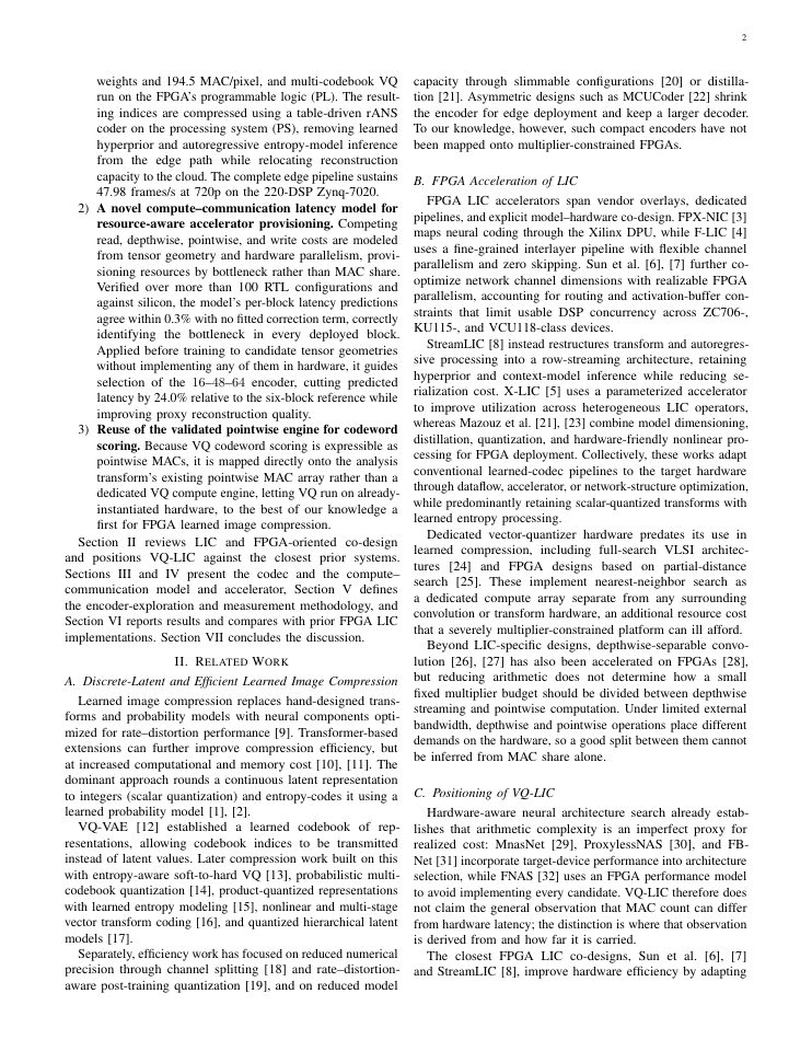 Page 2 of VQ-LIC: Shared Vector-Quantized Learned Image Compression on a Resource-Constrained FPGA