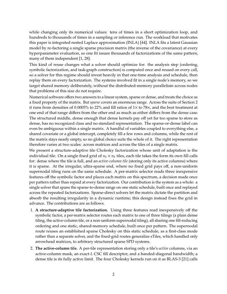 Page 2 of Dense Matrices Are Alike; Sparse Matrices Are Sparse in Their Own Way: A Structure-Adaptive Tile Cholesky Factorization