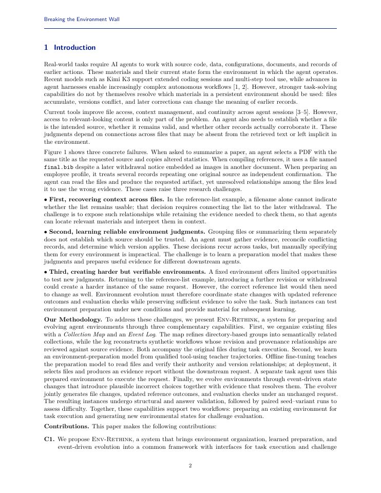 Page 2 of Breaking the Environment Wall: Evolving LLM Agent Environments for Recursive Self-Improvement