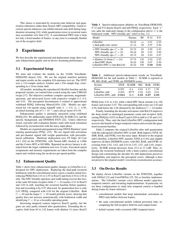 Page 3 of Beyond Model Size: Redesigning LiSenNet for embedded speech enhancement