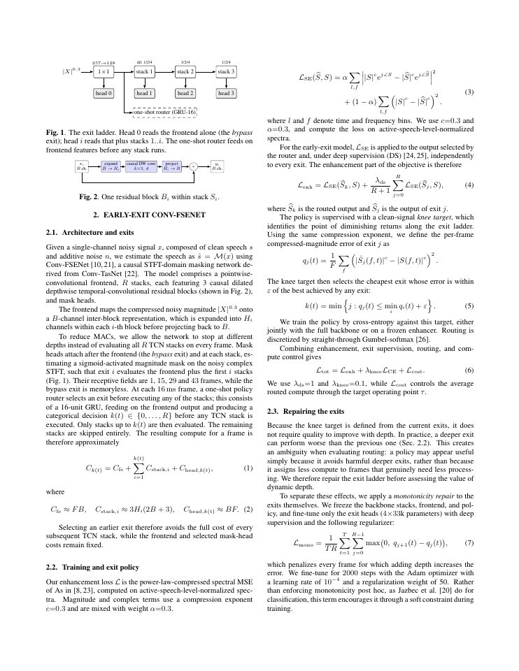 Page 2 of Does per-frame early exit pay? A compute-matched study of dynamic depth for on-device speech enhancement