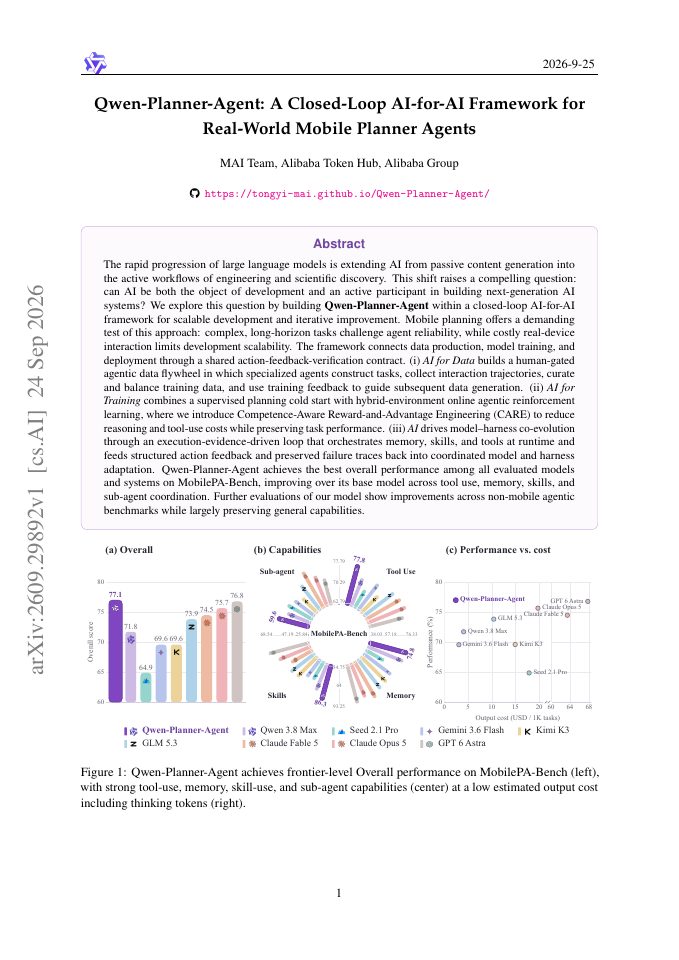 First page of Qwen-Planner-Agent: A Closed-Loop AI-for-AI Framework for Real-World Mobile Planner Agents