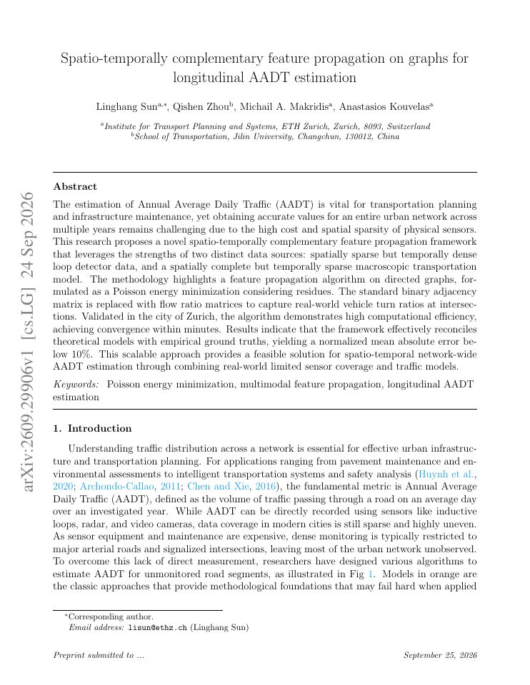 First page of Spatio-temporally complementary feature propagation on graphs for longitudinal AADT estimation