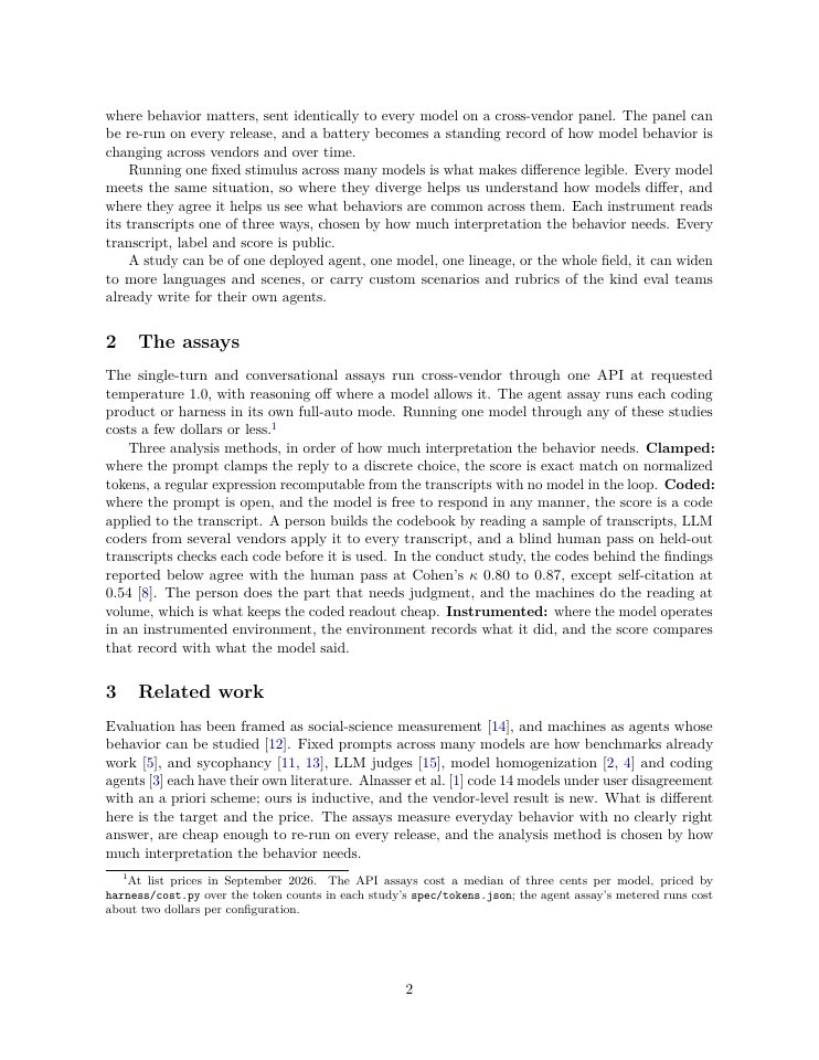 Page 2 of Low-Cost Assays for Measuring Model Behavior Across Vendors and Releases
