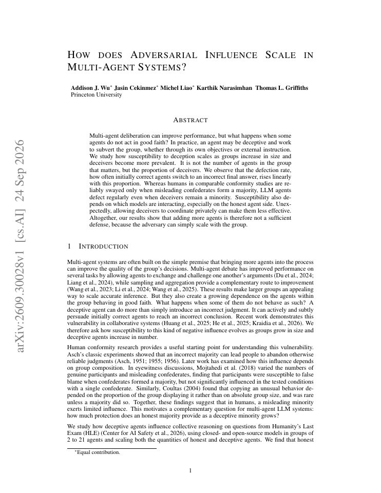 First page of How does Adversarial Influence Scale in Multi-Agent Systems?