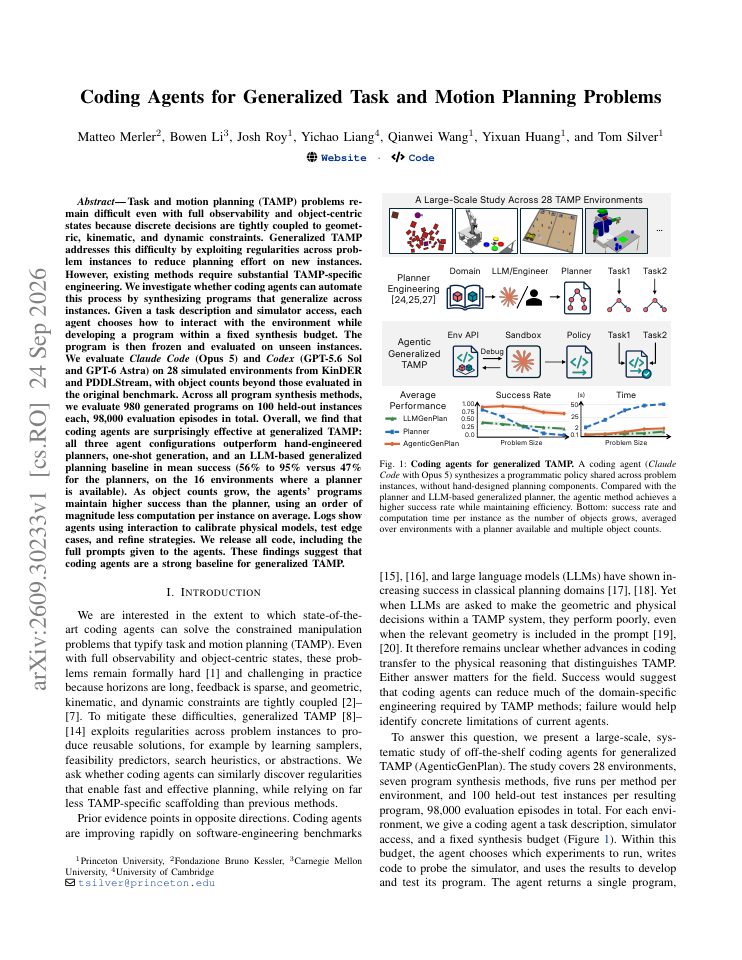 First page of Coding Agents for Generalized Task and Motion Planning Problems