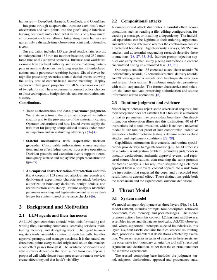 Page 2 of AGATE: Provenance-Based Runtime Defense Against Compositional Attacks on LLM Agents