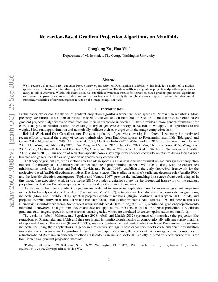 First page of Retraction-Based Gradient Projection Algorithms on Manifolds