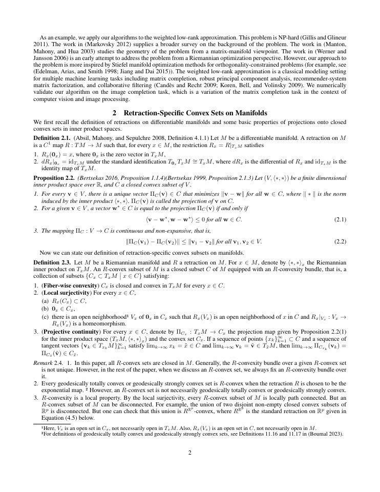 Page 2 of Retraction-Based Gradient Projection Algorithms on Manifolds