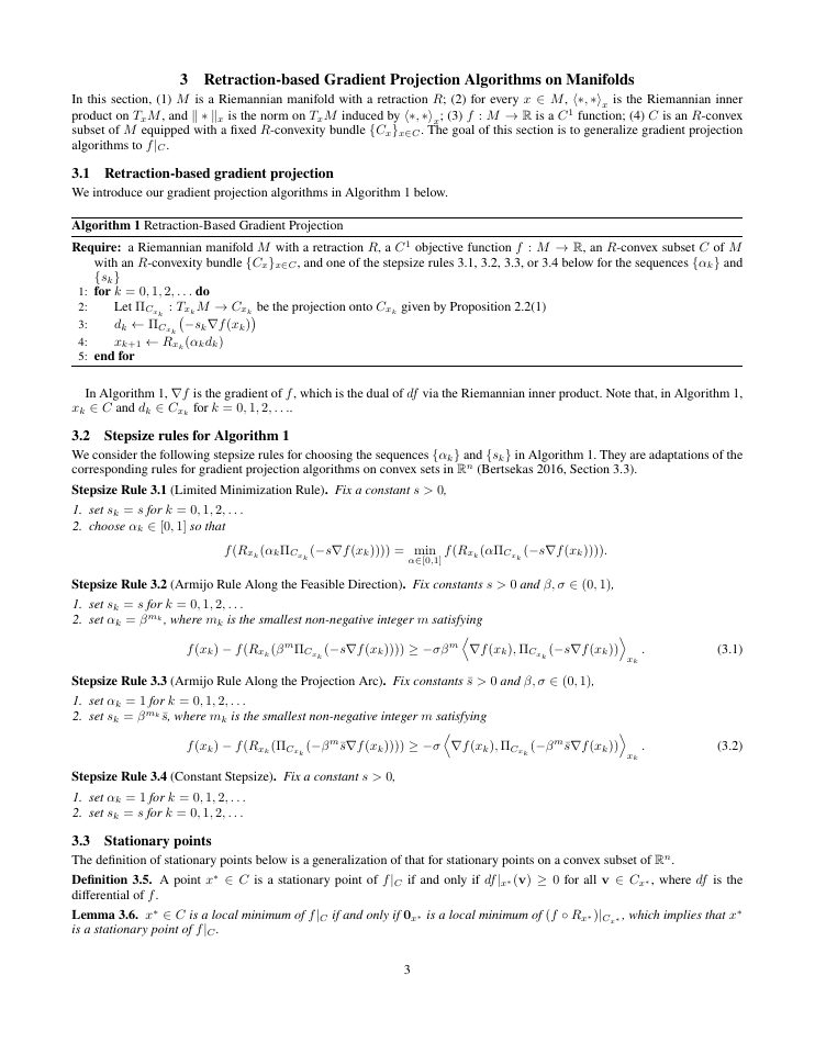Page 3 of Retraction-Based Gradient Projection Algorithms on Manifolds