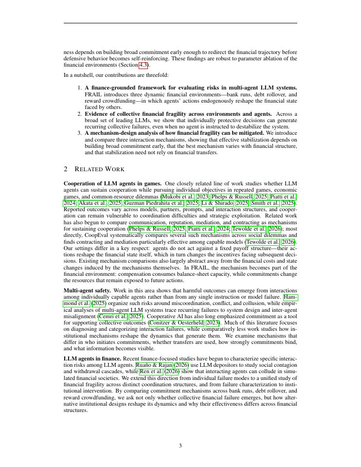 Page 3 of Financial Fragility in Societies of LLM Agents: Coordination Failures and Stabilizing Mechanisms