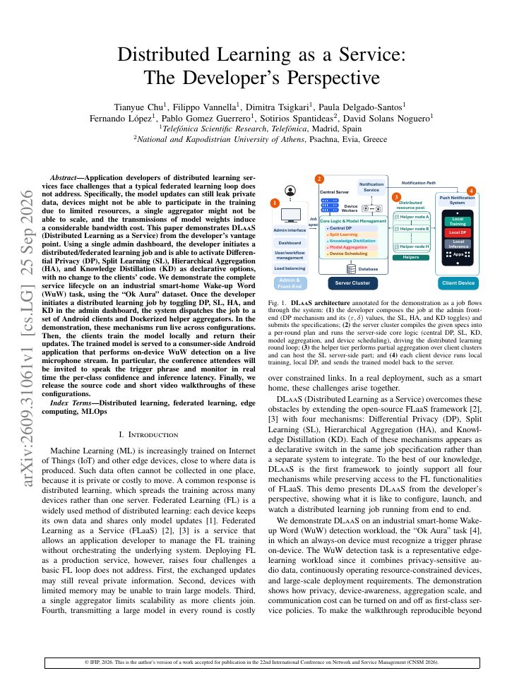 First page of Distributed Learning as a Service: The Developer's Perspective