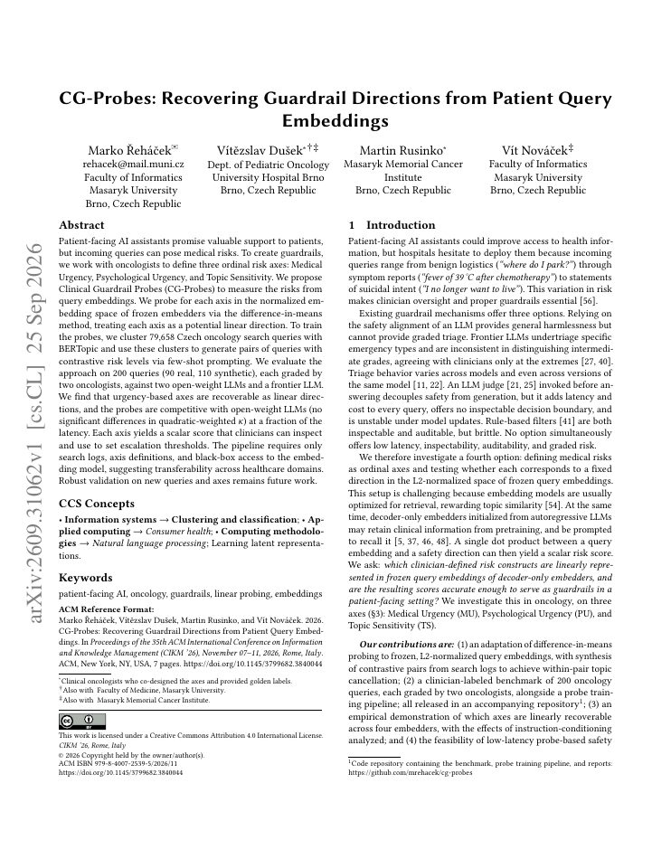 First page of CG-Probes: Recovering Guardrail Directions from Patient Query Embeddings