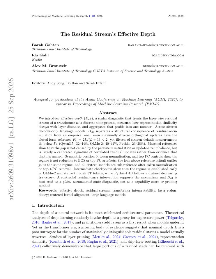 First page of The Residual Stream's Effective Depth
