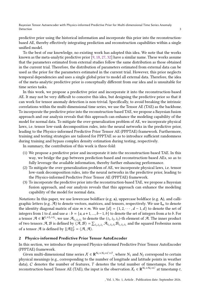 Page 3 of Bayesian Tensor Autoencoder with Physics-informed Predictive Prior for Multi-dimensional Time Series Anomaly Detection