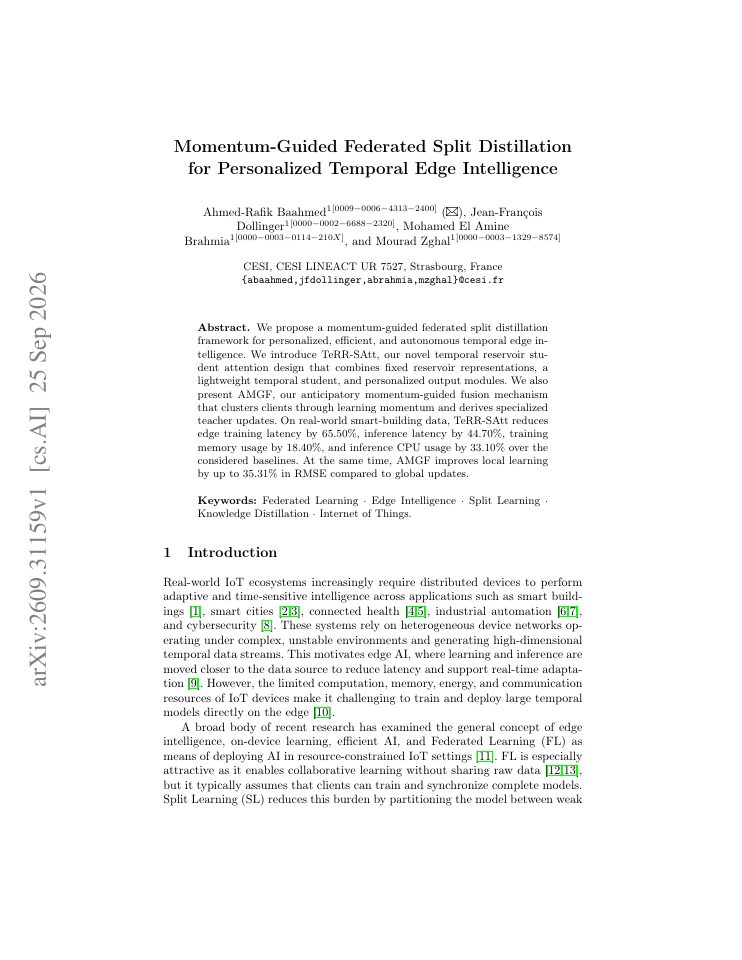 First page of Momentum-Guided Federated Split Distillation for Personalized Temporal Edge Intelligence