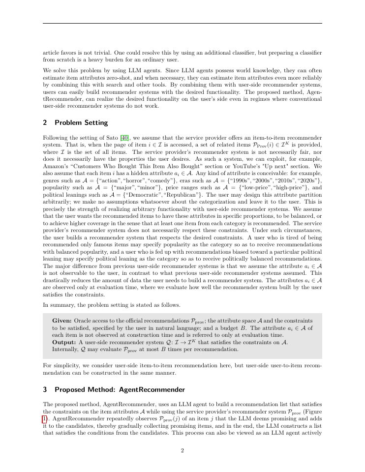 Page 2 of AgentRecommender: LLM Agents Enable Customizable Recommender Systems on the User Side