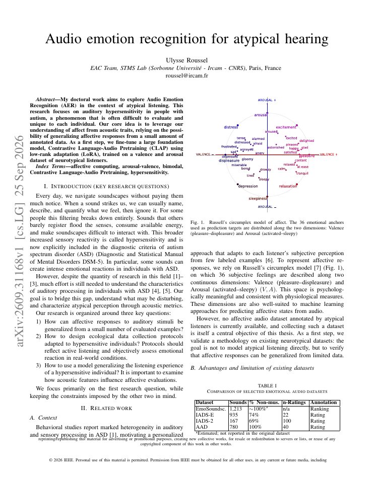 First page of Audio emotion recognition for atypical hearing