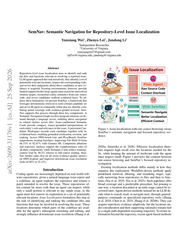 First page of Semantic Navigation for Issue Localization in Code Repository