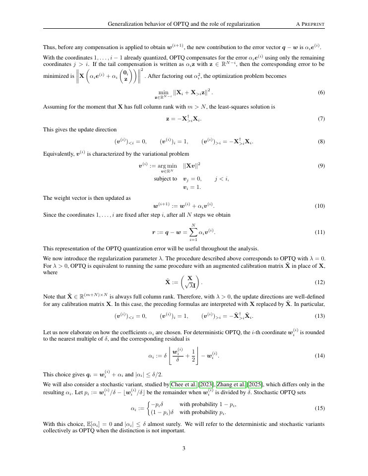 Page 3 of Generalization behavior of OPTQ and the role of regularization