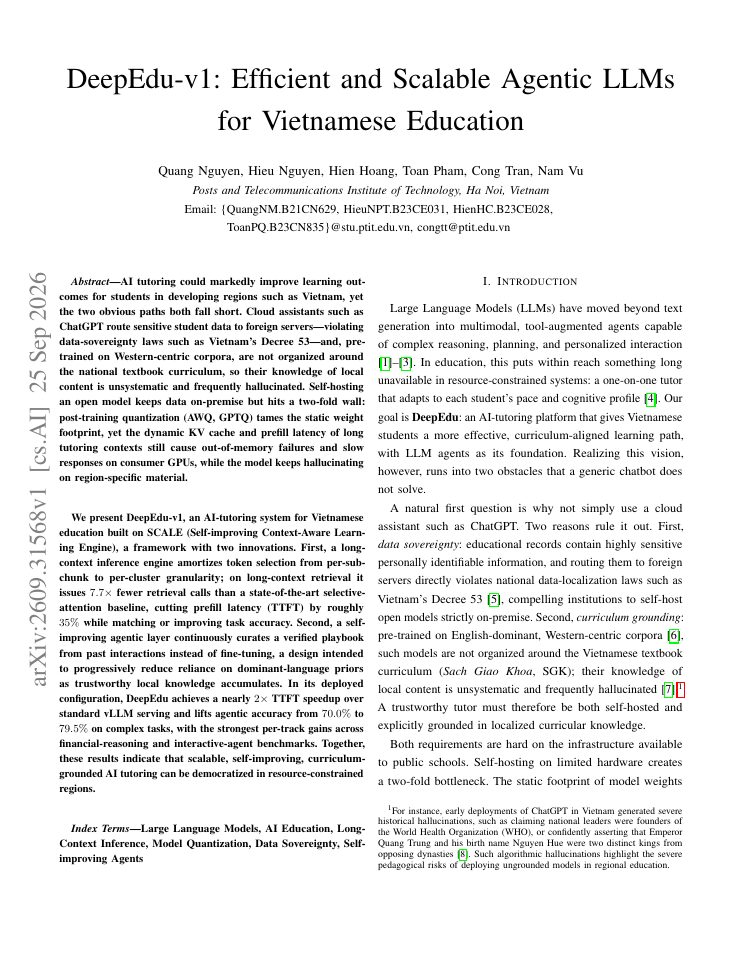 First page of DeepEdu-v1: Efficient and Scalable Agentic LLMs for Vietnamese Education