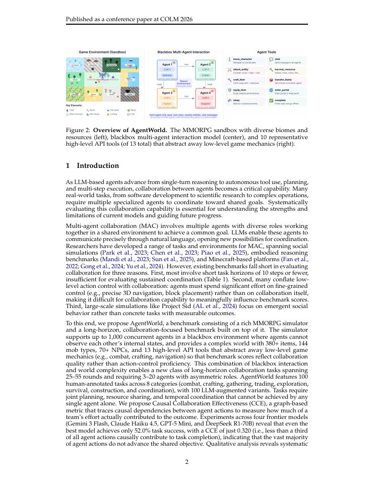 Page 2 of AgentWorld: Benchmarking Long-Horizon Collaboration of Multi-agent LLMs