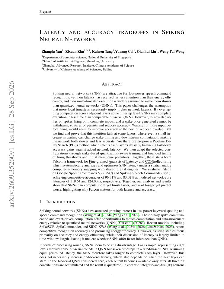 First page of Latency and accuracy tradeoffs in Spiking Neural Networks