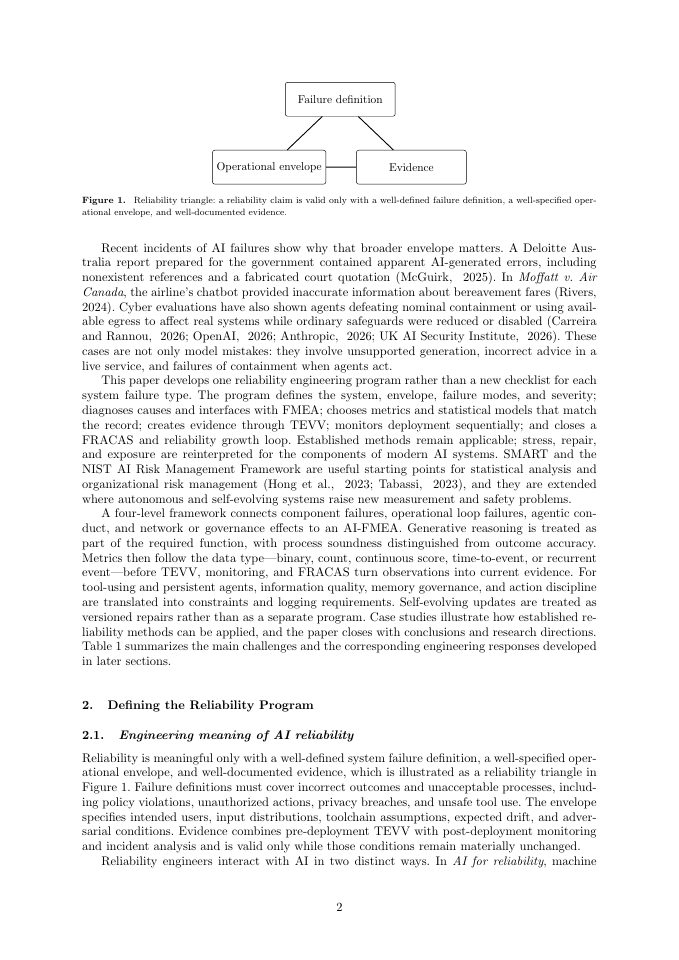 Page 2 of Reliability Engineering for AI Systems: Challenges, Methods, and Directions