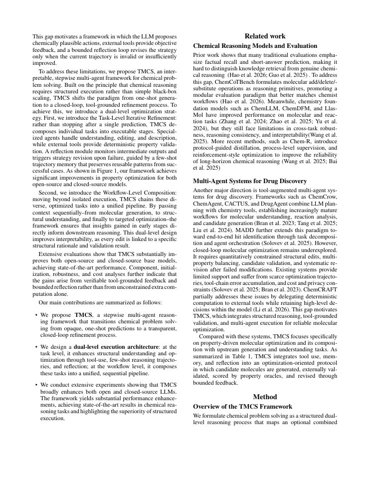 Page 2 of TMCS: Tool-Grounded Multi-Agent Reasoning for Compositional Chemical Problem Solving