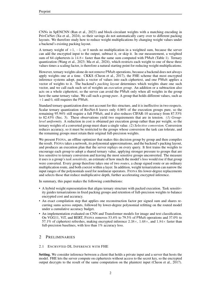 Page 2 of Fiona: Accelerating FHE Inference with Packing-Aware Ternary Weights