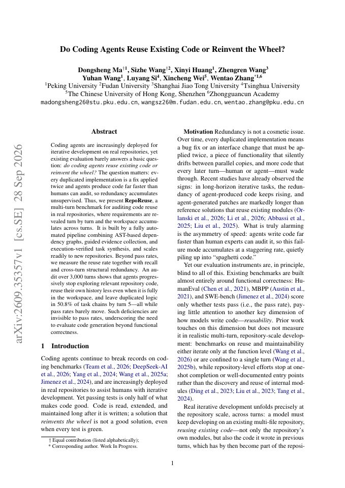First page of Do Coding Agents Reuse Existing Code or Reinvent the Wheel?