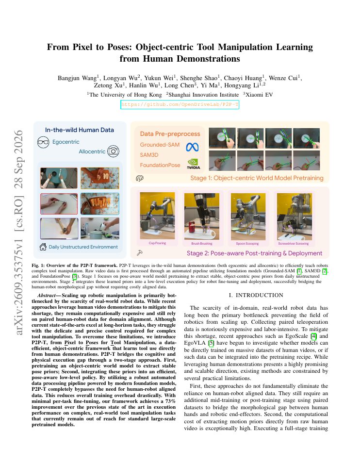 First page of From Pixel to Poses: Object-centric Tool Manipulation Learning from Human Demonstrations