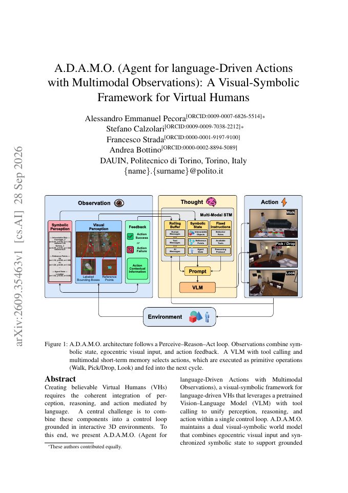 First page of A.D.A.M.O. (Agent for language-Driven Actions with Multimodal Observations): A Visual-Symbolic Framework for Virtual Humans