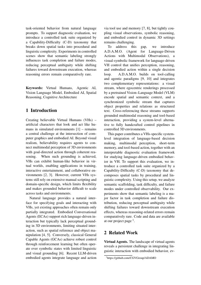 Page 2 of A.D.A.M.O. (Agent for language-Driven Actions with Multimodal Observations): A Visual-Symbolic Framework for Virtual Humans