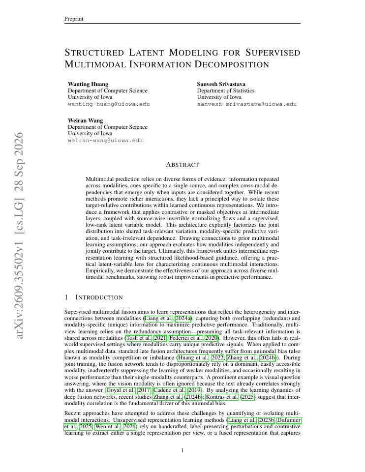 First page of Structured Latent Modeling for Supervised Multimodal Information Decomposition