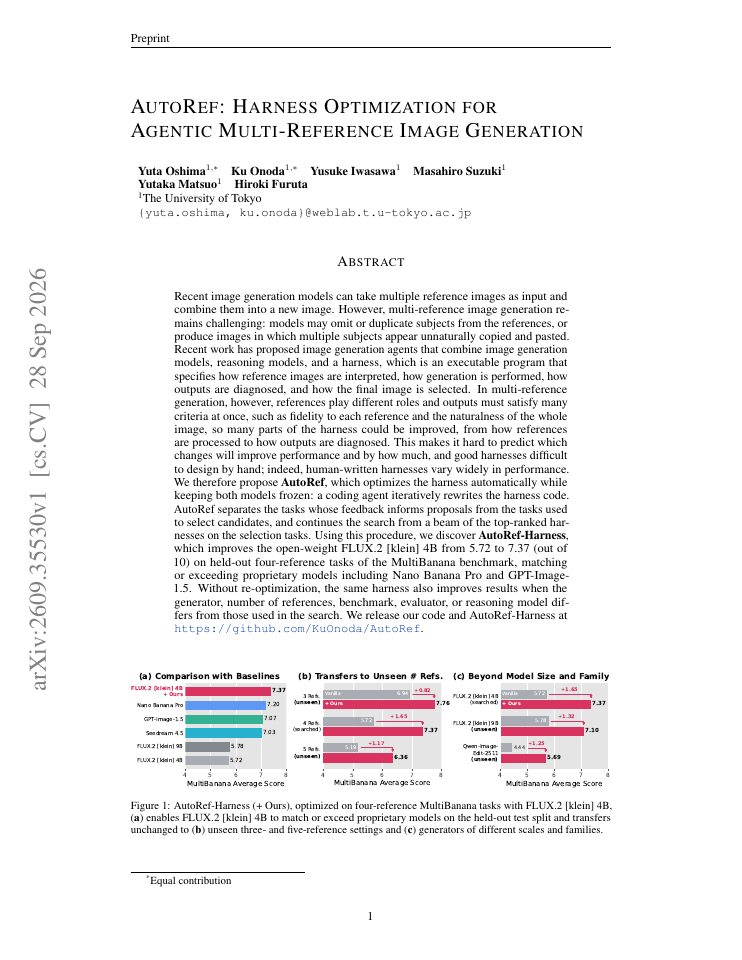 First page of AutoRef: Harness Optimization for Agentic Multi-Reference Image Generation