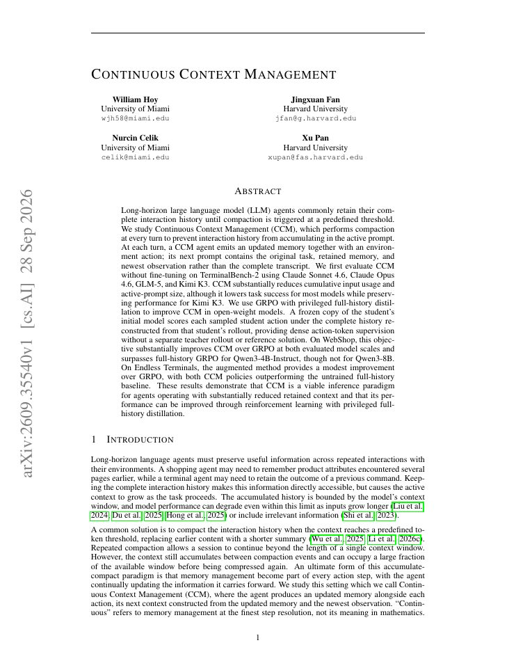 First page of Continuous Context Management
