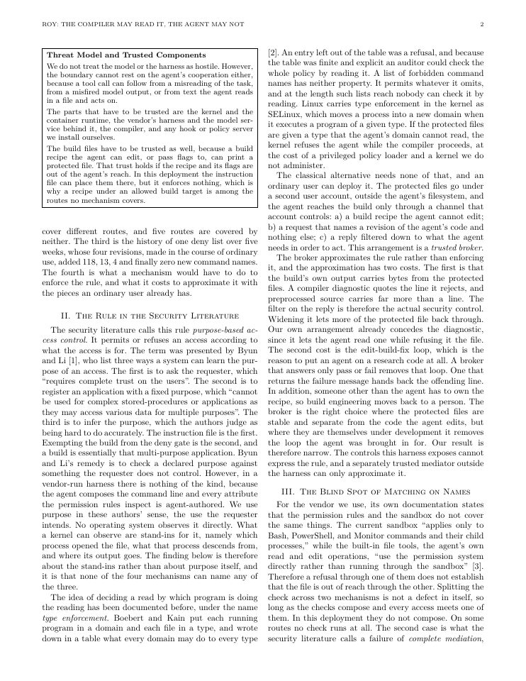 Page 2 of The Compiler May Read It, the Agent May Not: Keeping Part of a Research Code Away from a Coding Agent
